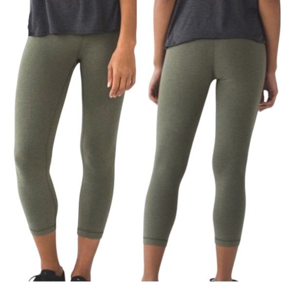 LULULEMON Wunder Under Crop High Rise Yoga Leggings Fatigue Green Size 6 - Picture 1 of 9